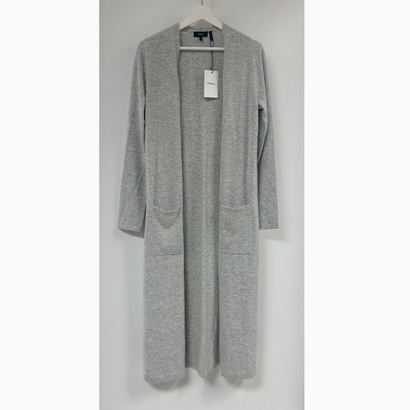 Theory Torino Cashmere Long Cardigan in Mineral Grey. - Picture 4 of 8